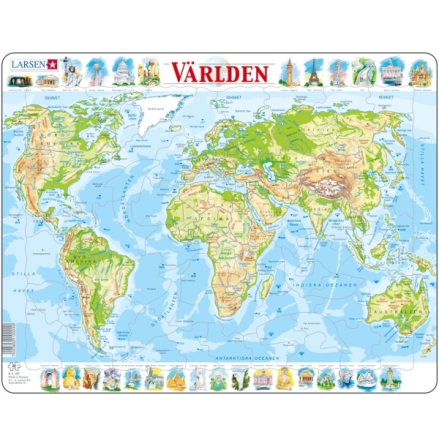 Larsen Pussel Världskarta Topografisk - 80 bitar