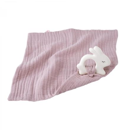 Kikadu Rubber Rabbit with Towel Pale Rose