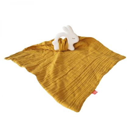 Kikadu Rubber Rabbit with Towel Mustard 